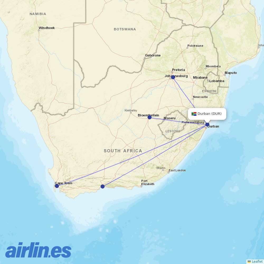 CemAir at DUR route map