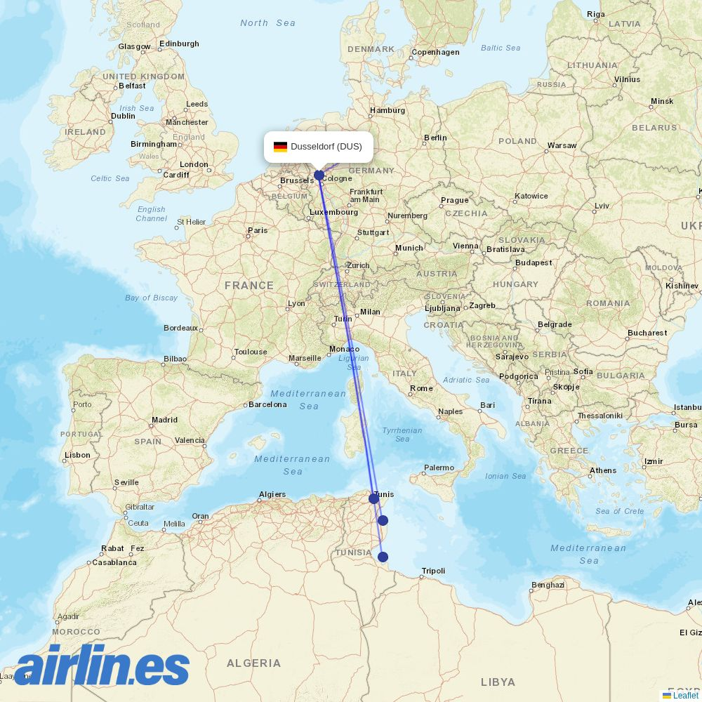 Nouvelair at DUS route map