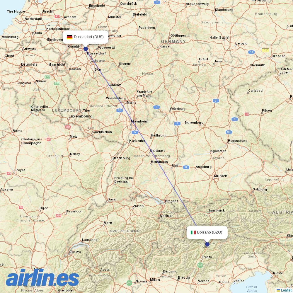 Sky Alps at DUS route map