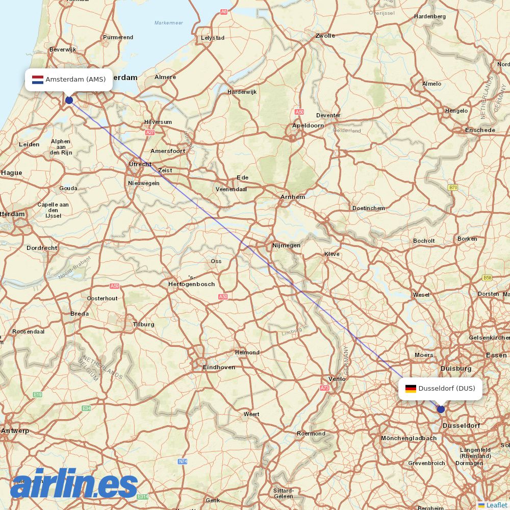 KLM at DUS route map