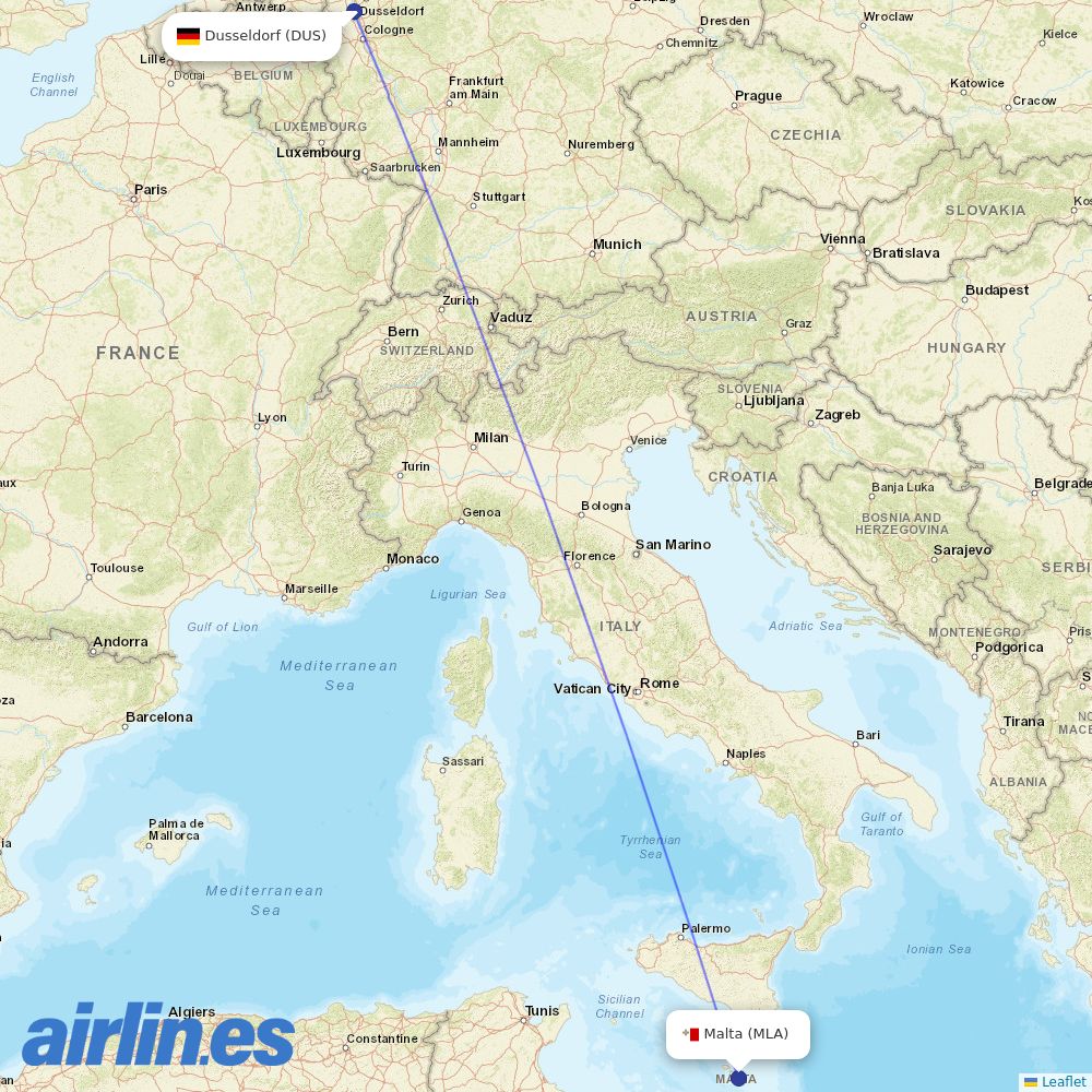 KM Malta Airlines from Dusseldorf Airport destination map