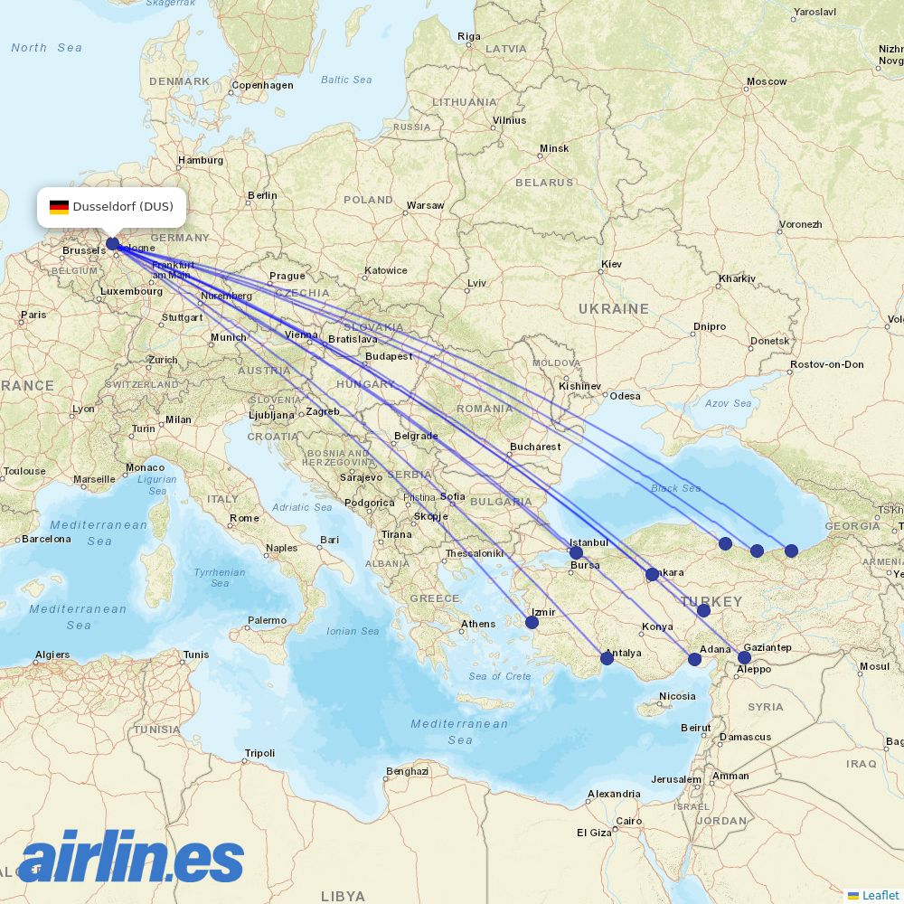 Pegasus from Dusseldorf Airport destination map