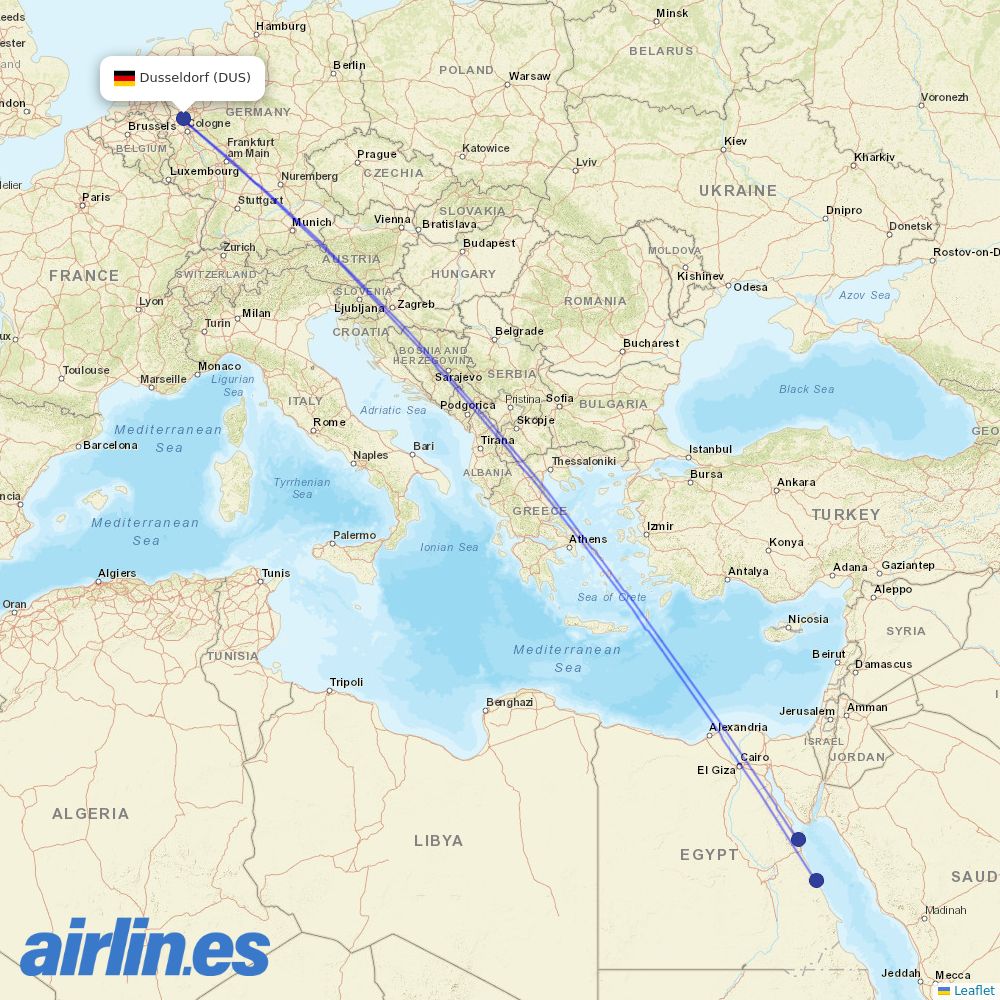 Air Cairo from Dusseldorf Airport destination map