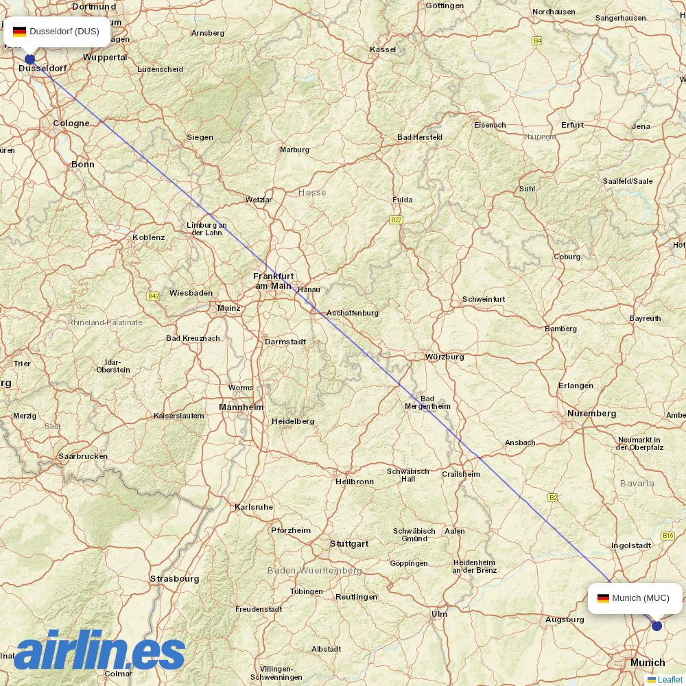 Lufthansa City at DUS route map