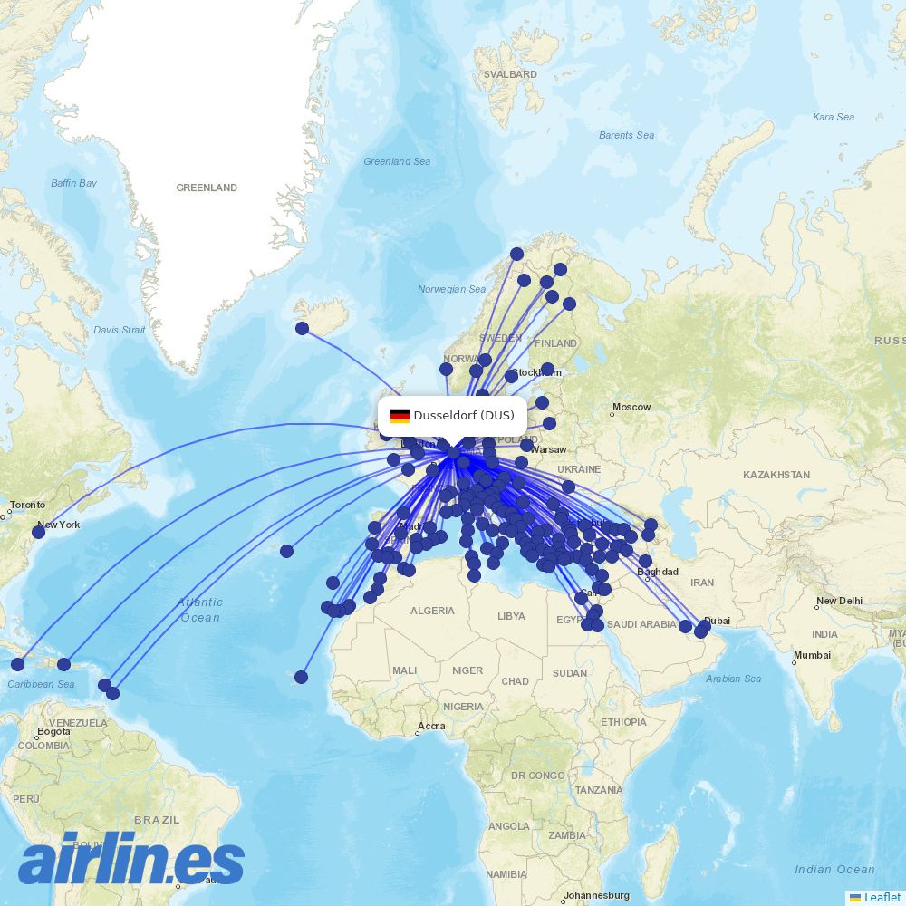 Corendon Airlines from Dusseldorf Airport destination map