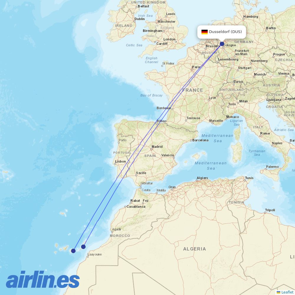 Corendon Airlines Europe at DUS route map