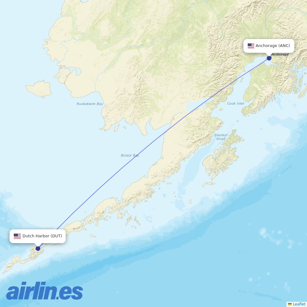 Aleutian Airways from Unalaska destination map