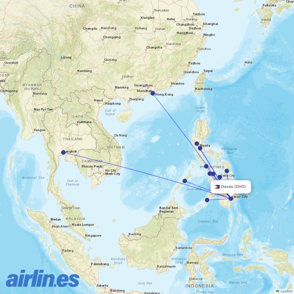 Cebu Pacific Air from Francisco Bangoy International destination map