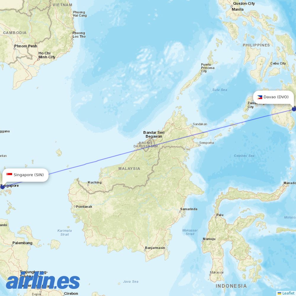 Scoot from Francisco Bangoy International destination map