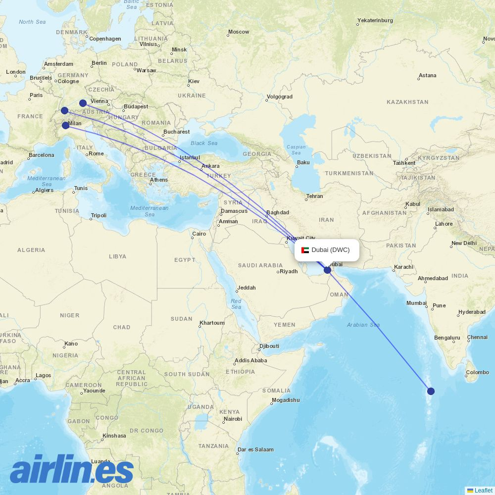 ZanAir from Dubai Al Maktoum destination map