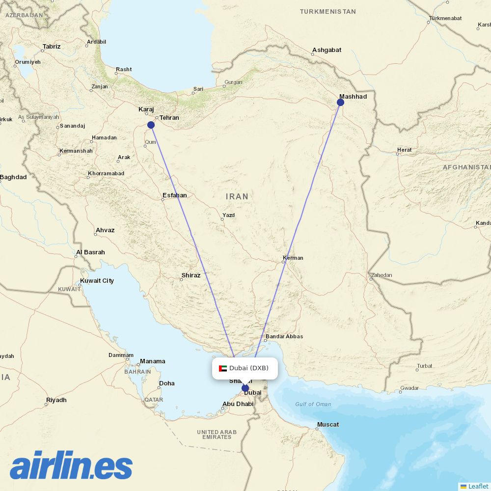 Iran Airtour at DXB route map