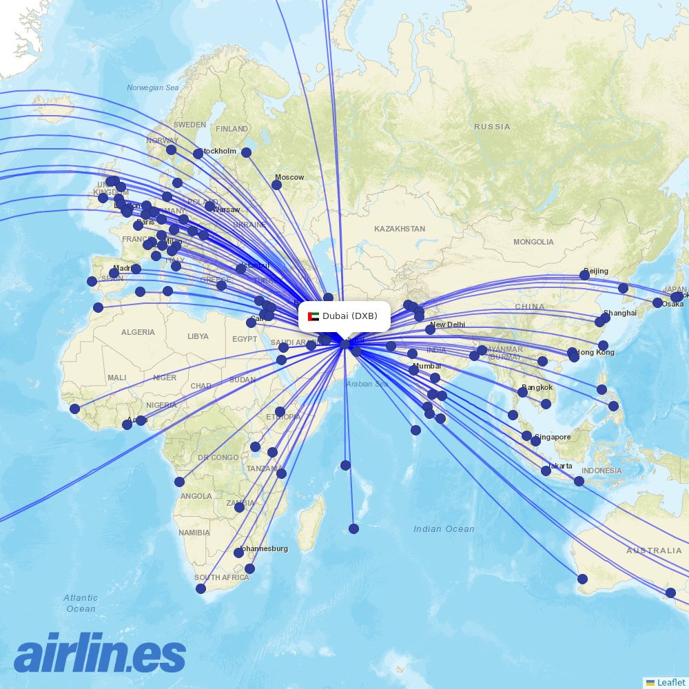 Emirates at DXB route map