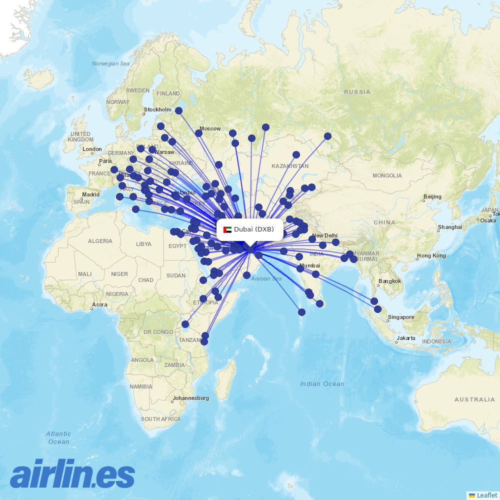 flydubai from Dubai International Airport destination map