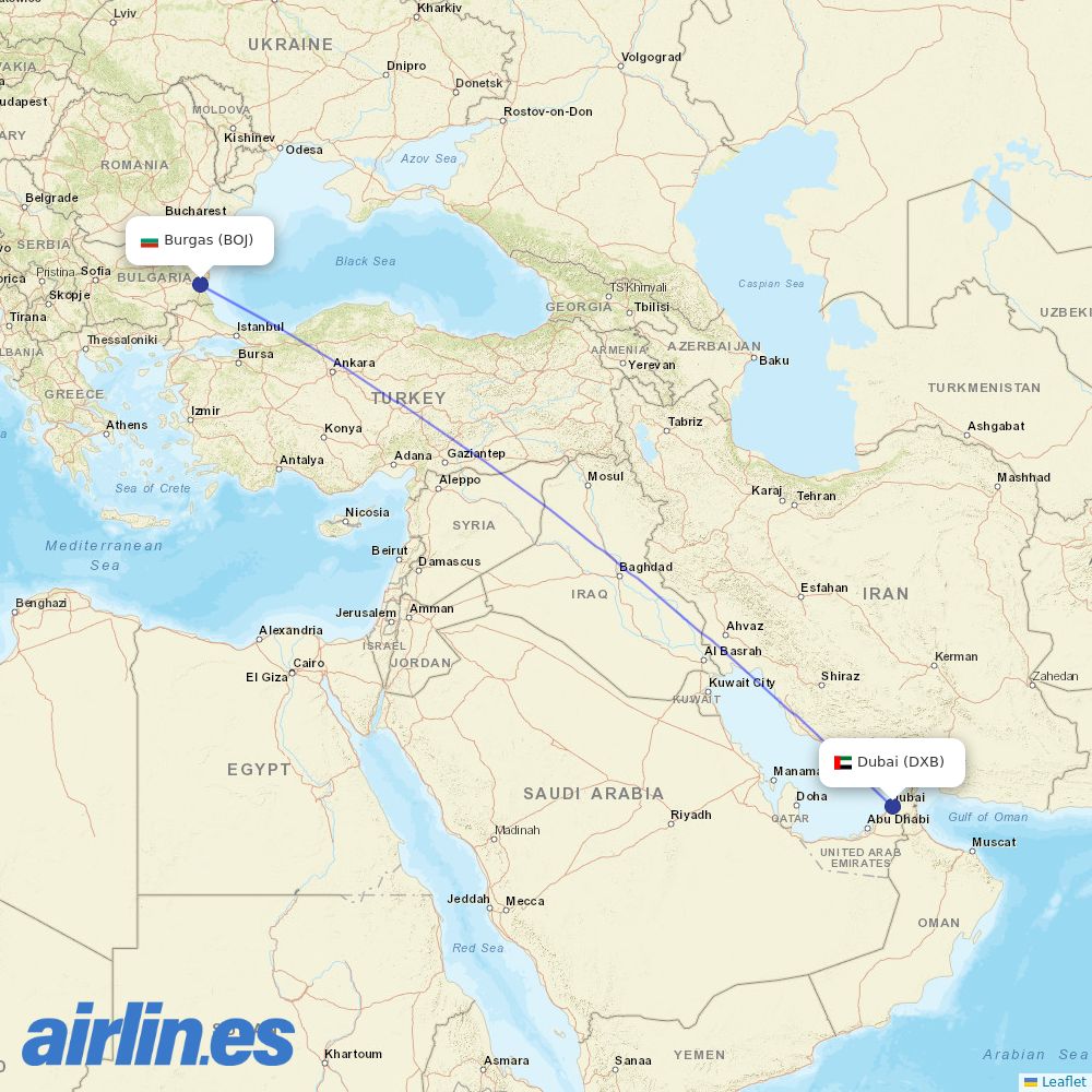 Transavia from Dubai International Airport destination map