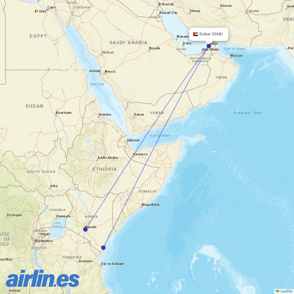 Kenya Airways at DXB route map