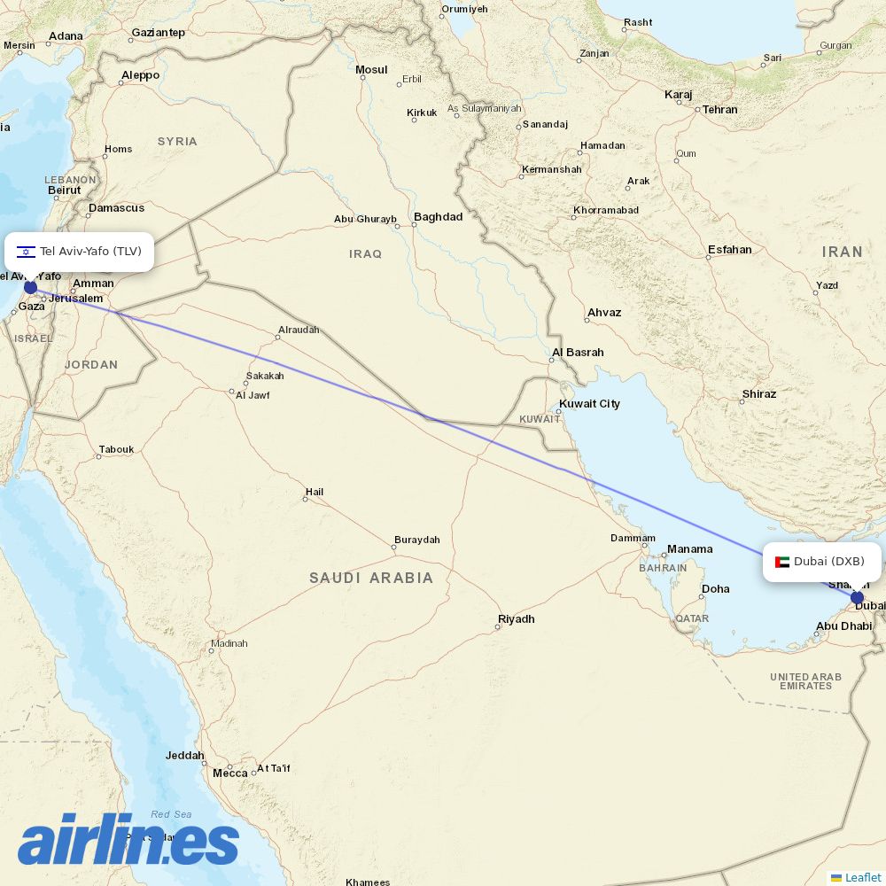 El Al from Dubai International Airport destination map