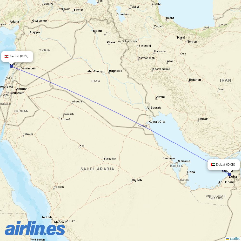 Middle East Airlines at DXB route map