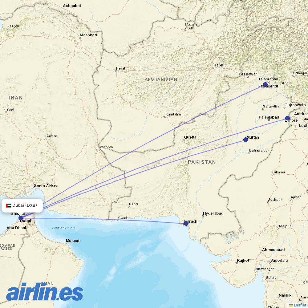Airblue at DXB route map