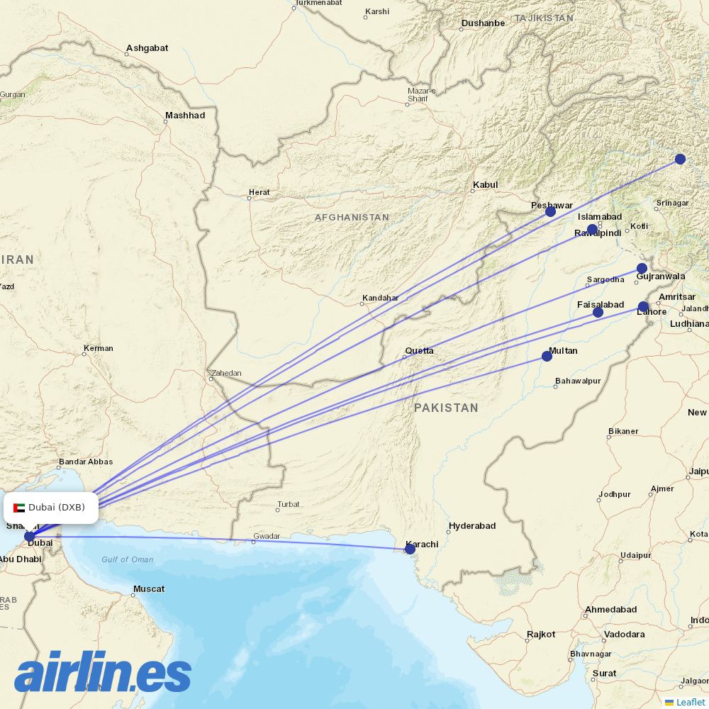 PIA at DXB route map
