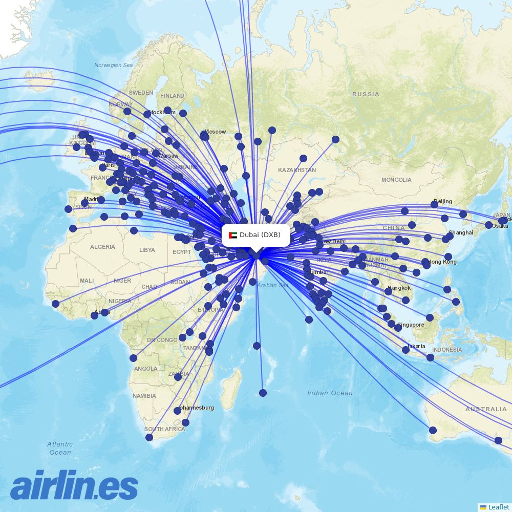 Philippine Airlines from Dubai International Airport destination map