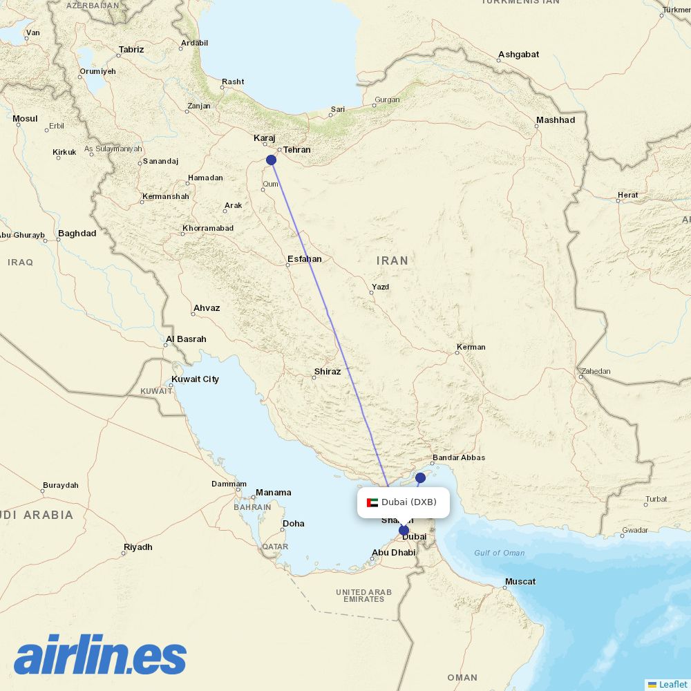 Qeshm Air at DXB route map