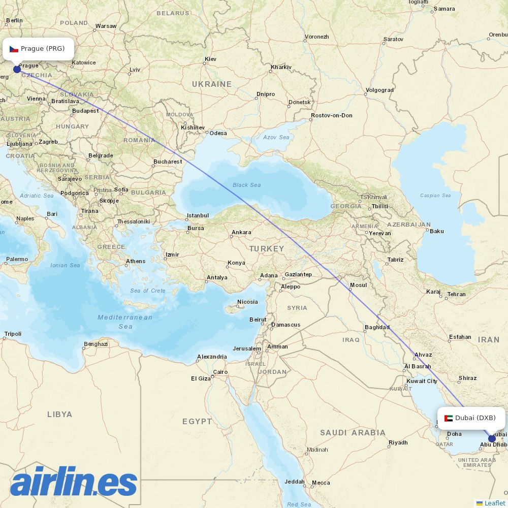 SmartWings from Dubai International Airport destination map