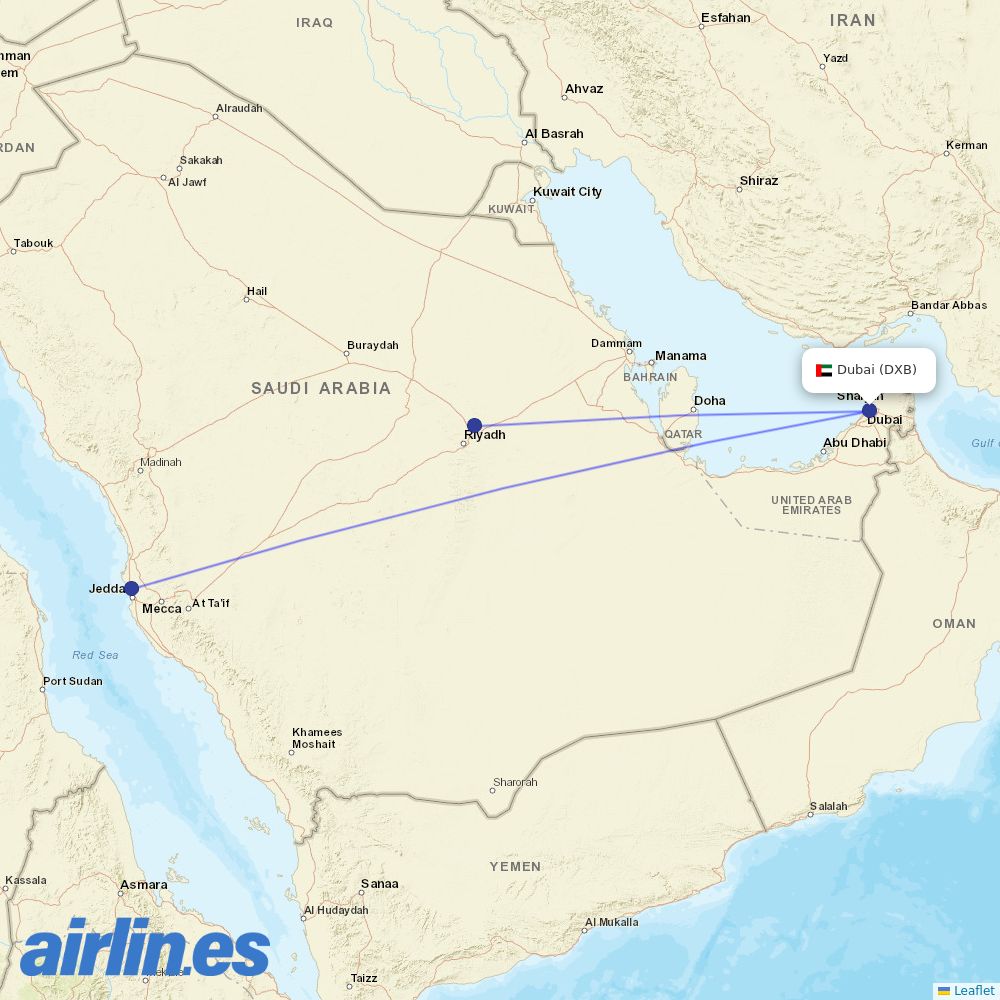 Saudia at DXB route map