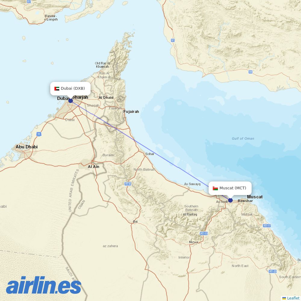 Oman Air at DXB route map