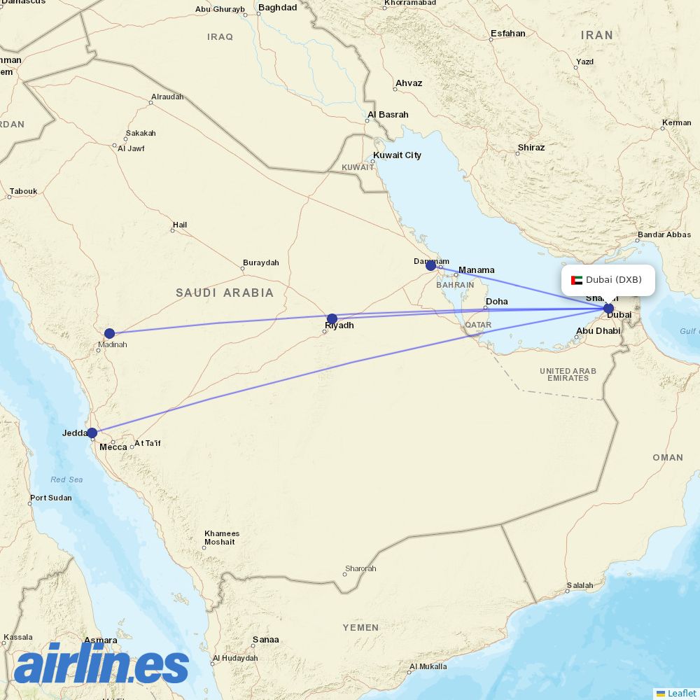 Flynas at DXB route map