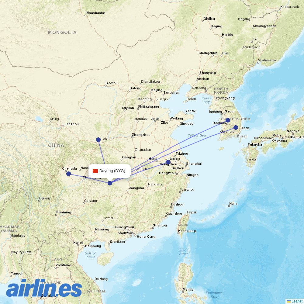 Sichuan Airlines from Dayong Airport destination map