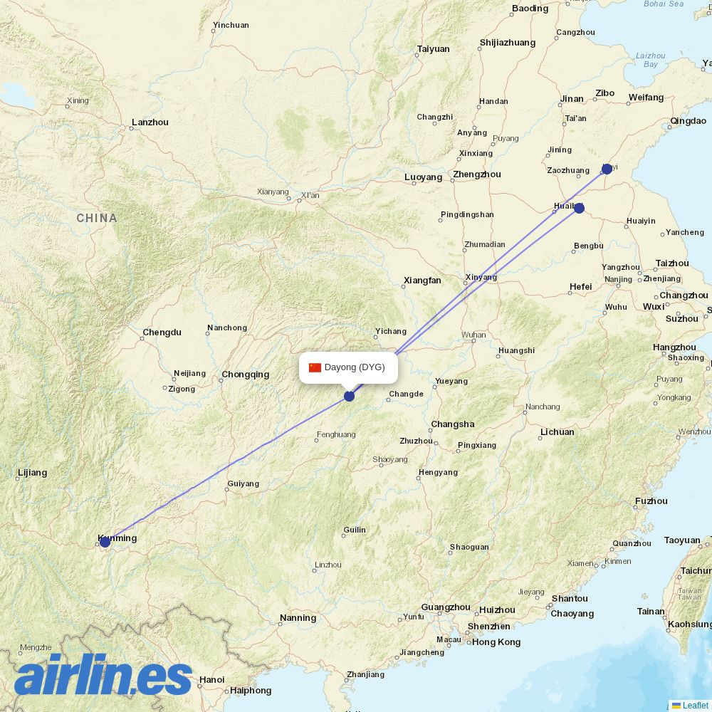 Air Guilin from Dayong Airport destination map