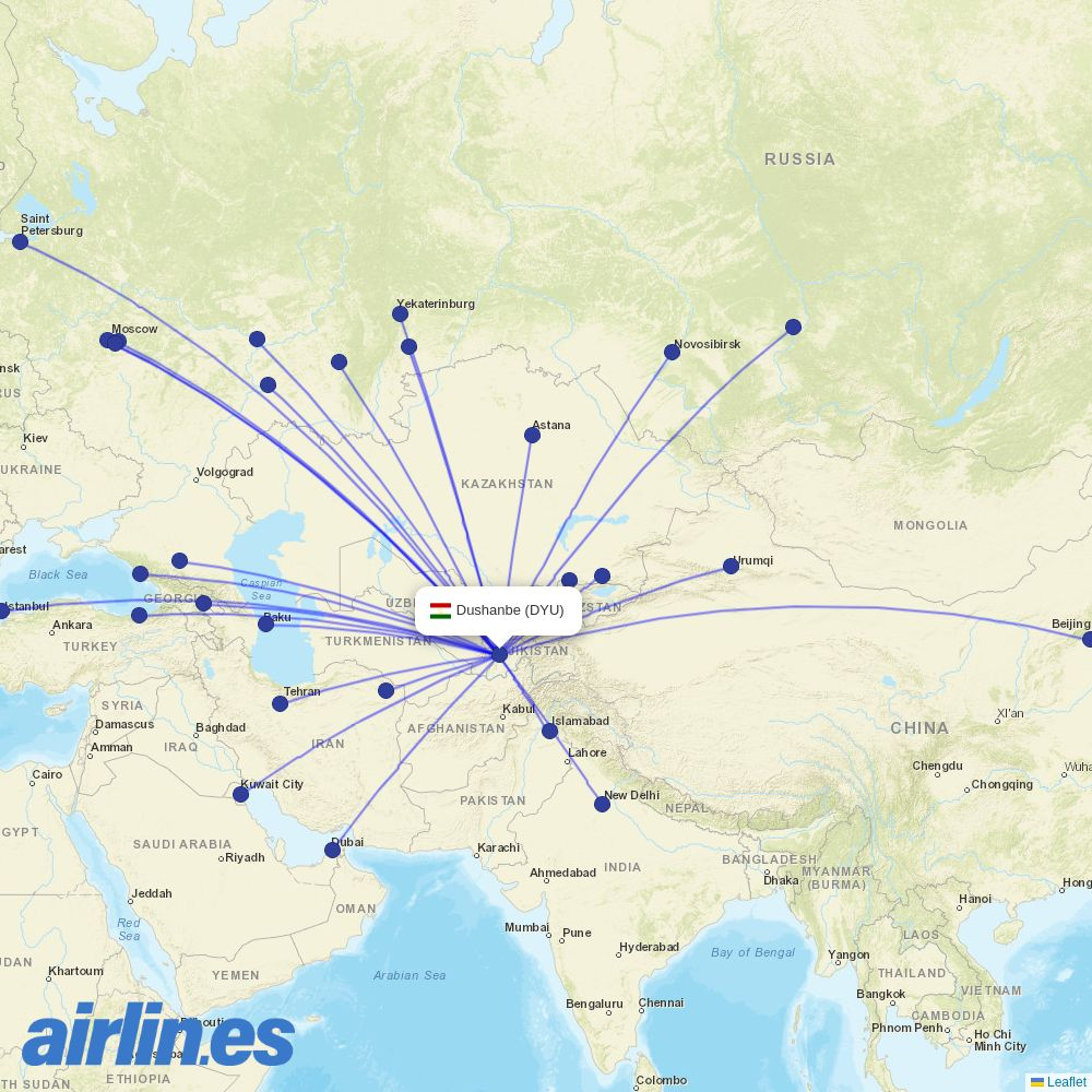 Loong Air from Dushanbe destination map