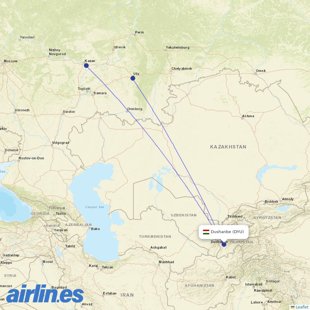 Nordwind Airlines from Dushanbe destination map