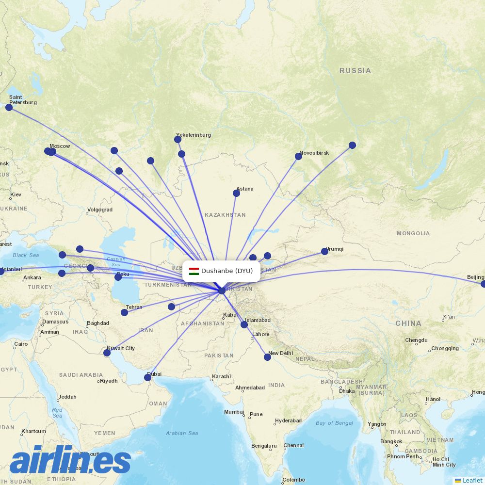 Ural Airlines at DYU route map