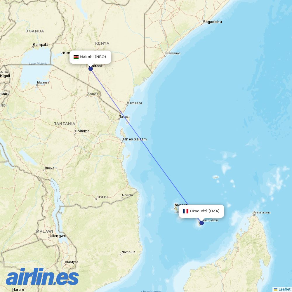 Kenya Airways from Dzaoudzi Pamanzi destination map
