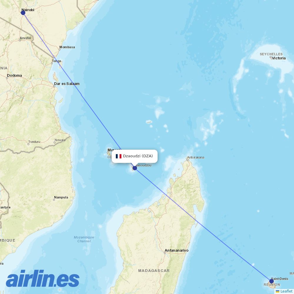 Air Austral from Dzaoudzi Pamanzi destination map