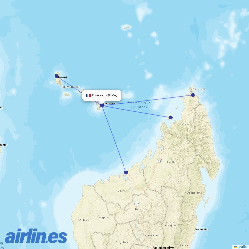 EWA AIR from Dzaoudzi Pamanzi destination map