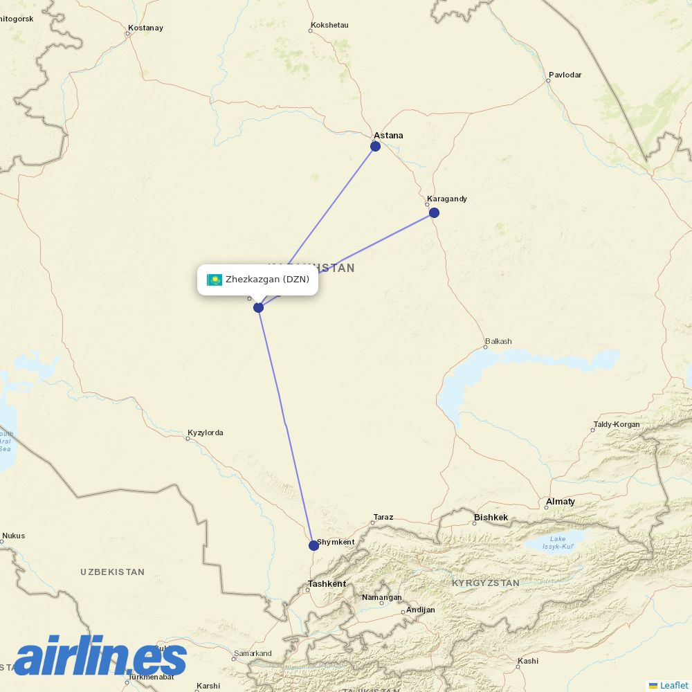 Qazaq Air at DZN route map