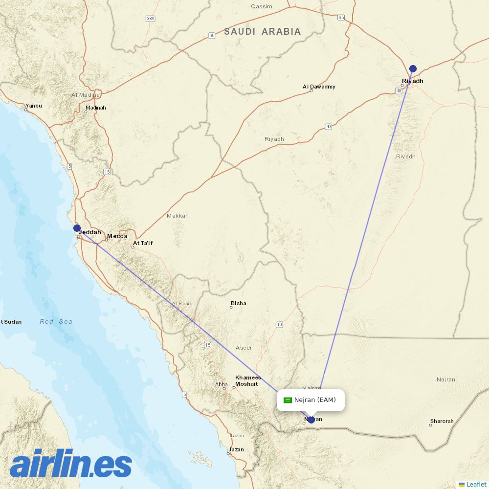 Saudia at EAM route map