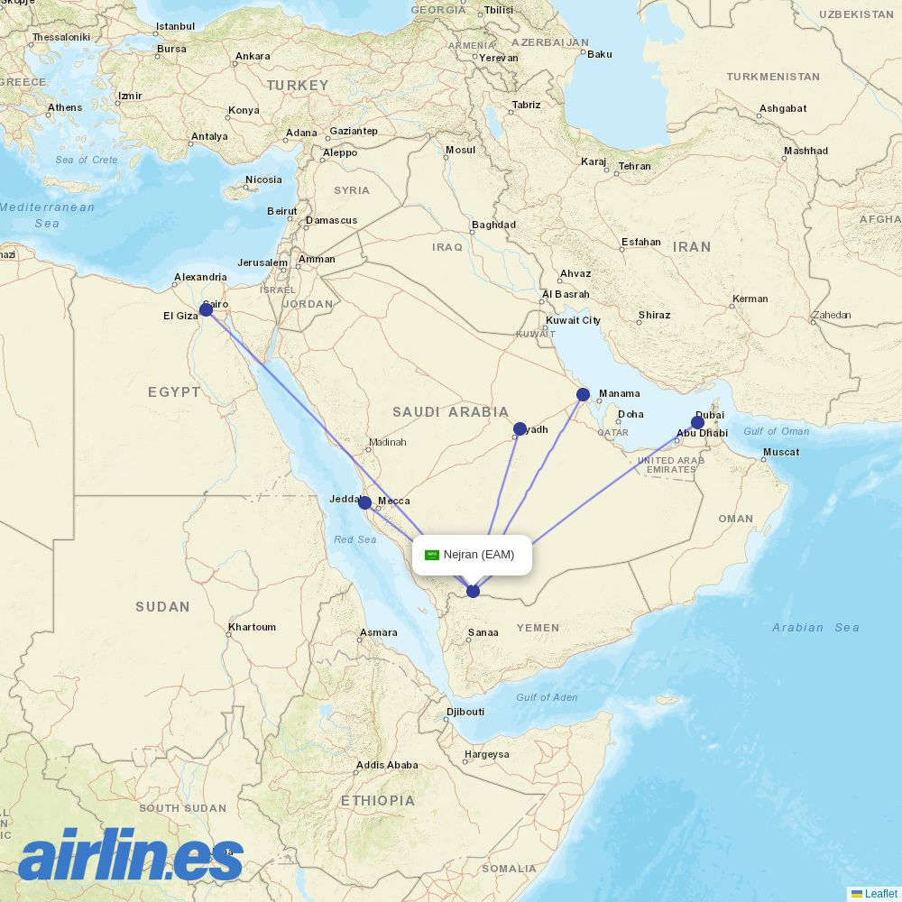 Flynas from Nejran Airport destination map