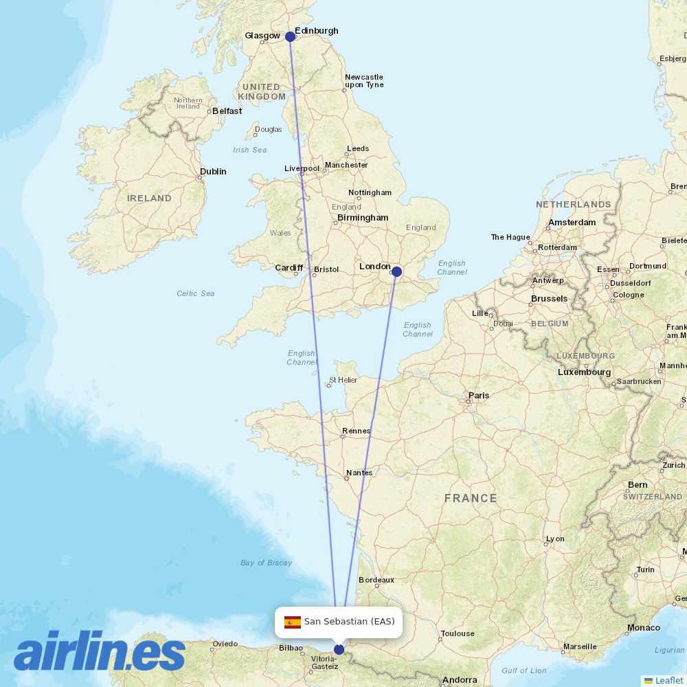 British Airways from San Sebastian destination map