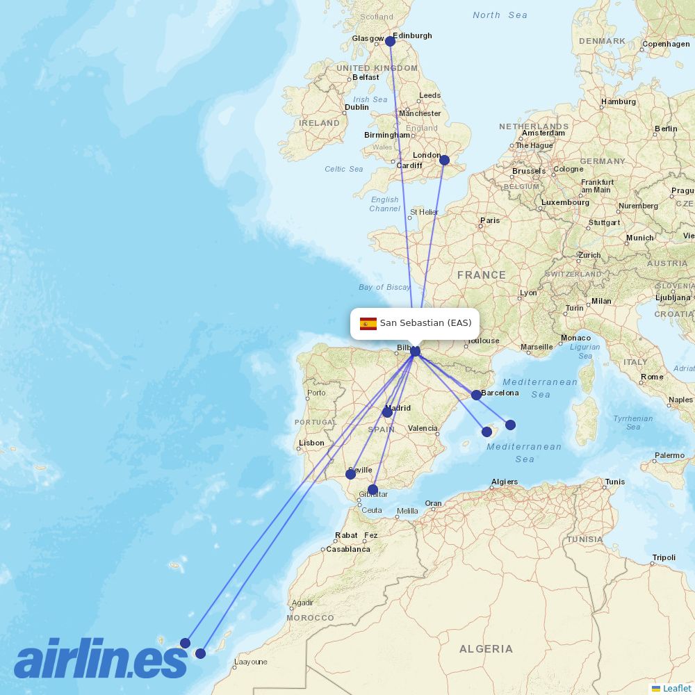 Binter Canarias from San Sebastian destination map