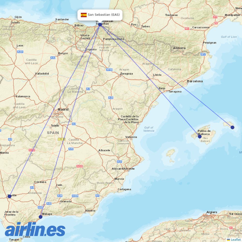 Volotea from San Sebastian destination map