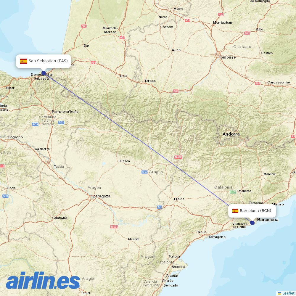 Vueling from San Sebastian destination map