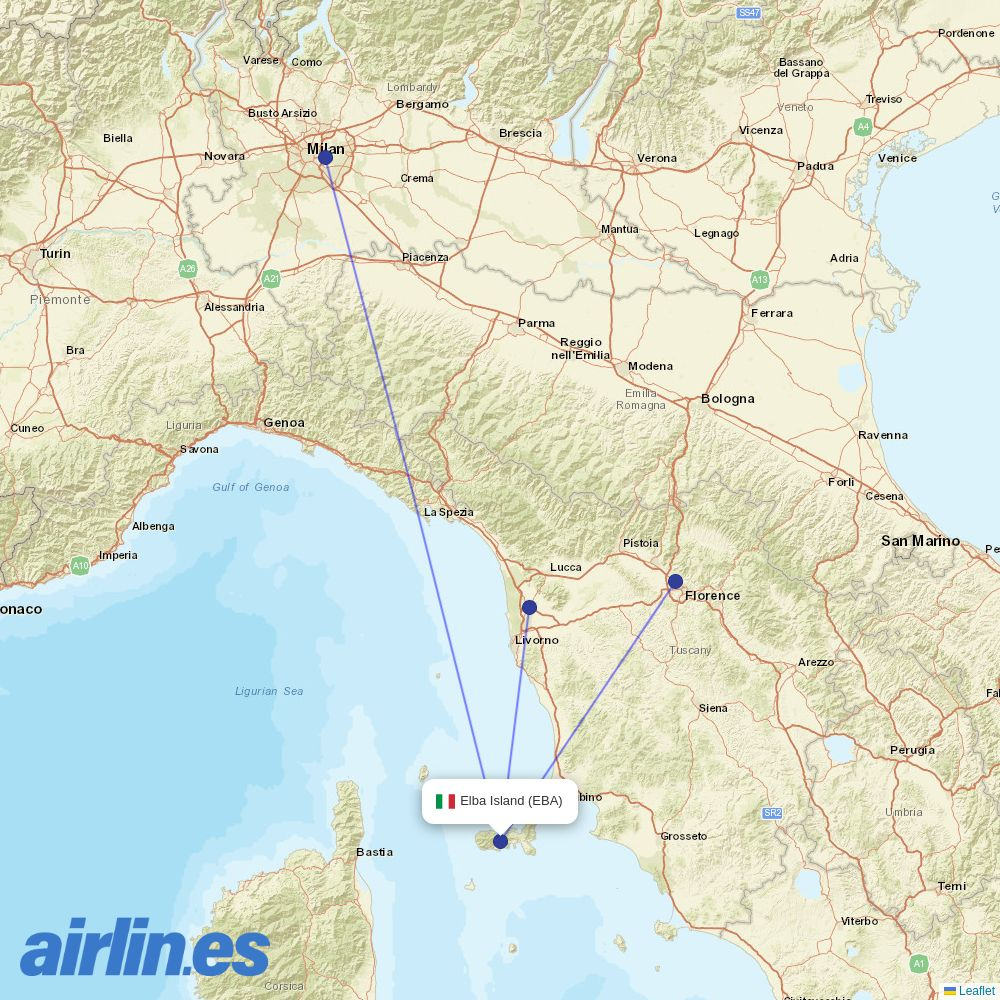 Polar Airlines from Marina Di Campo destination map