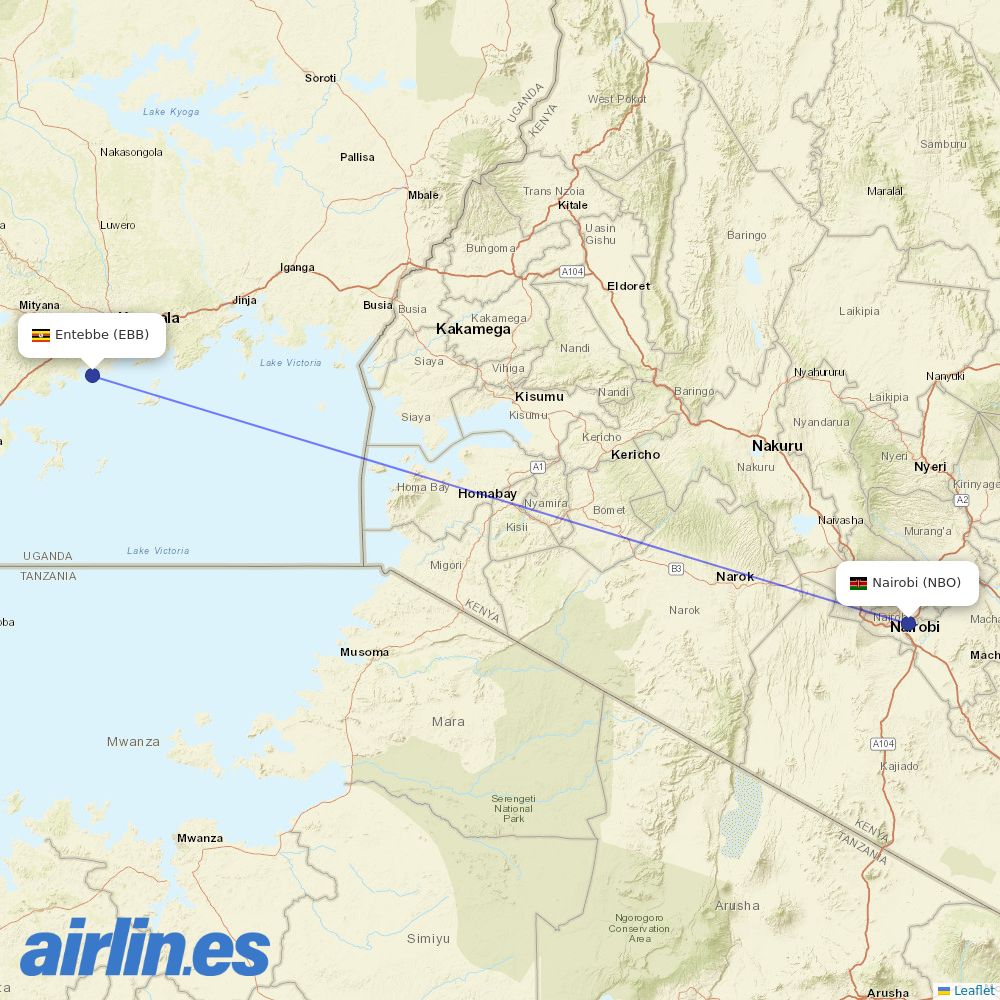 Kenya Airways at EBB route map