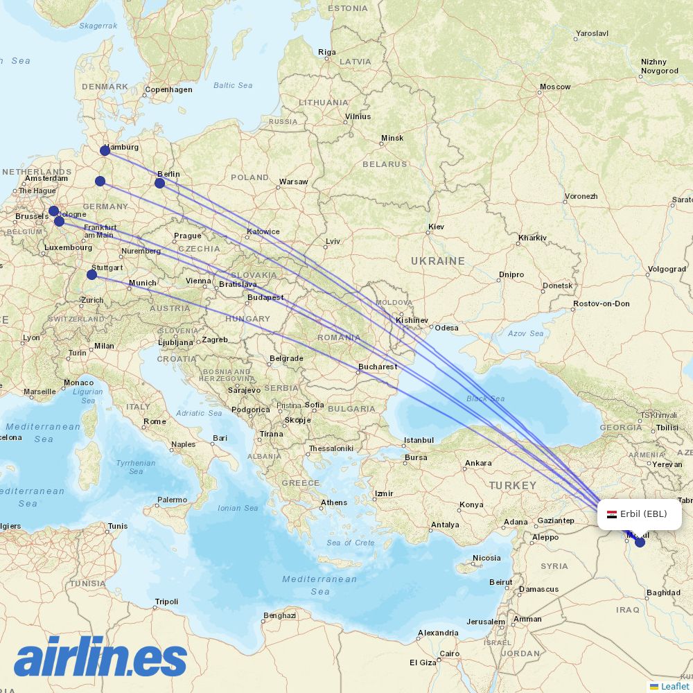Eurowings from Erbil Intl destination map