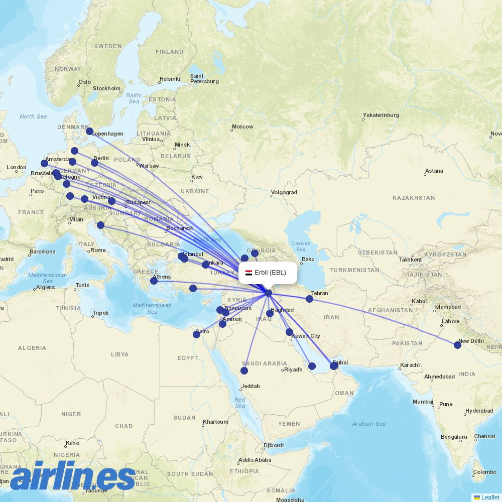 SunExpress from Erbil Intl destination map