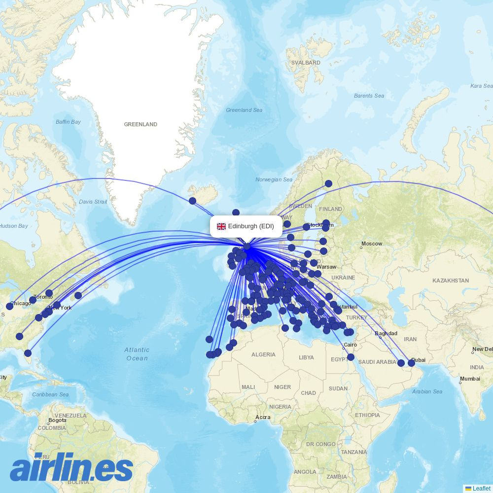 Aurigny Air Services from Edinburgh Airport destination map