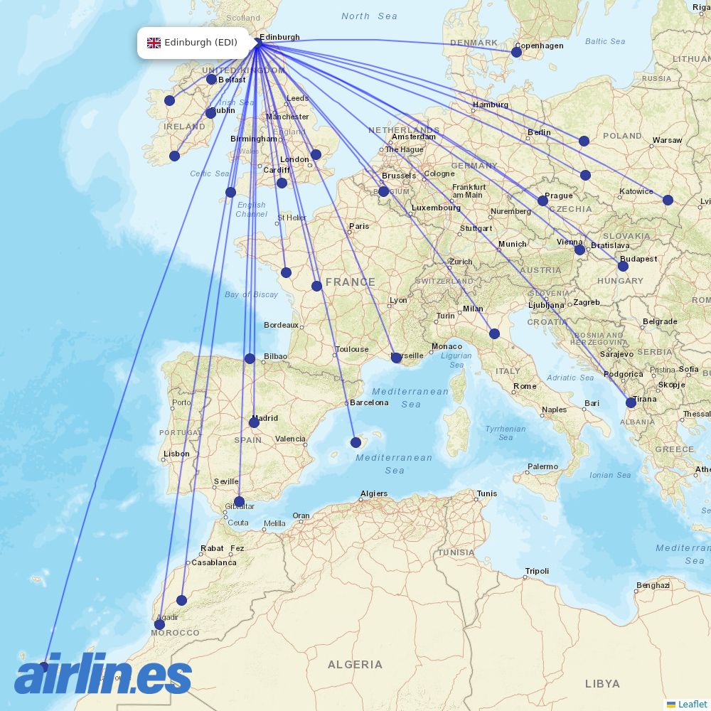 Ryanair UK at EDI route map